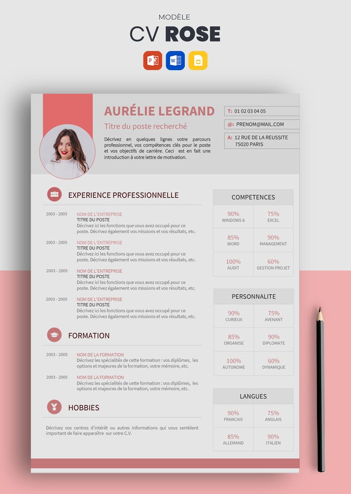 Model Cv Rose CV ROSE - Modèle de CV gratuit (Télécharger) | CV Market