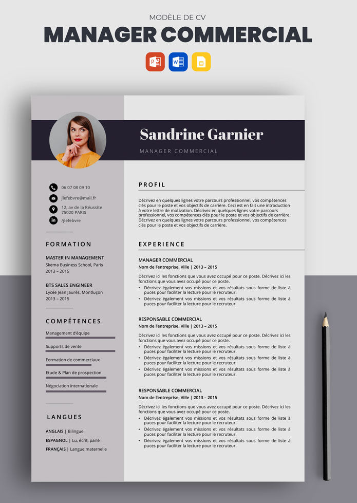 cv manager commercial exemple