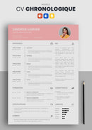 modèle cv chronologique rouge pastel